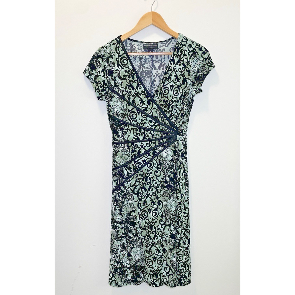 Connected Apparel Paisley Y2K Midi Shift Dress Floral Green Black Women's Size 6